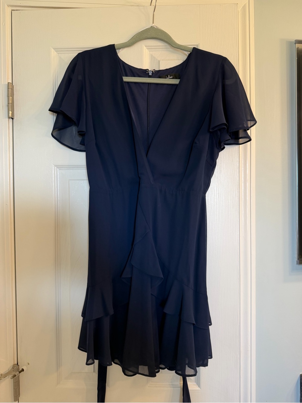 Lulu's Navy Ruffle Wrap Dress - Picture 6 of 7